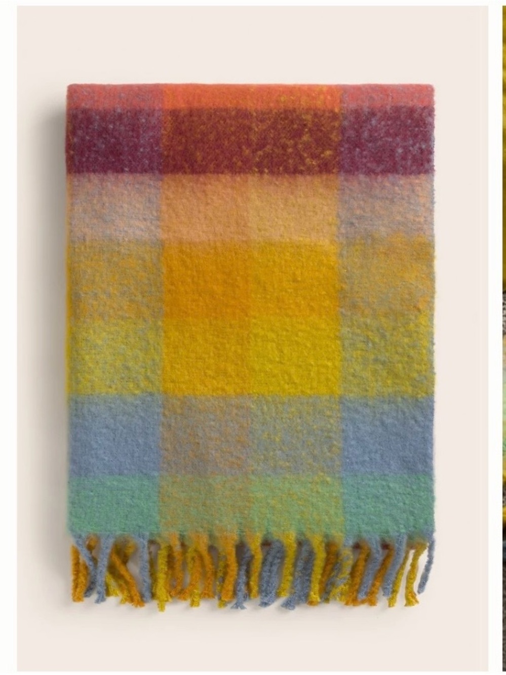Wander Checkered Throw Blanket in Yellow, Blue & Green with Coral Accents